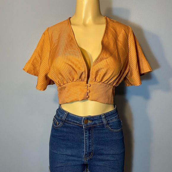Charlotte Russe Tangerine Striped Crop Blouse - Picture 1 of 8